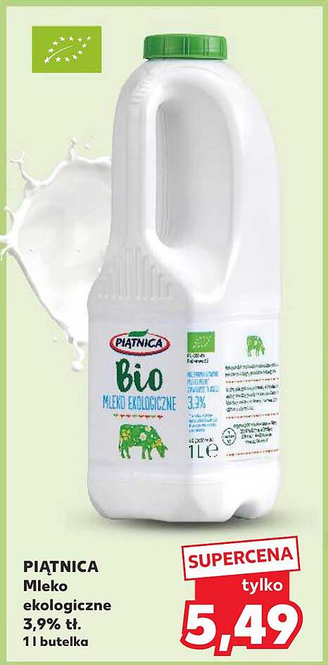 PIAŃTICA Bio Mleko ekologiczne 3,9% tł. 1l butelka