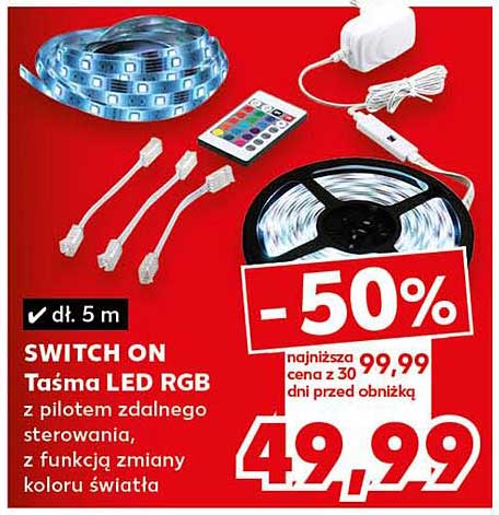 SWITCH ON Taśma LED RGB z pilotem zdalnego sterowania, z funkcją zmiany koloru światła