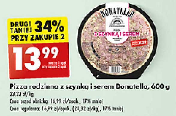Pizza rodzinna z szynką i serem Donatello, 600 g