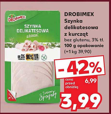 DROBIMEX Szynka delikatesowa z kurcząt bez glutenu, 3% tł.