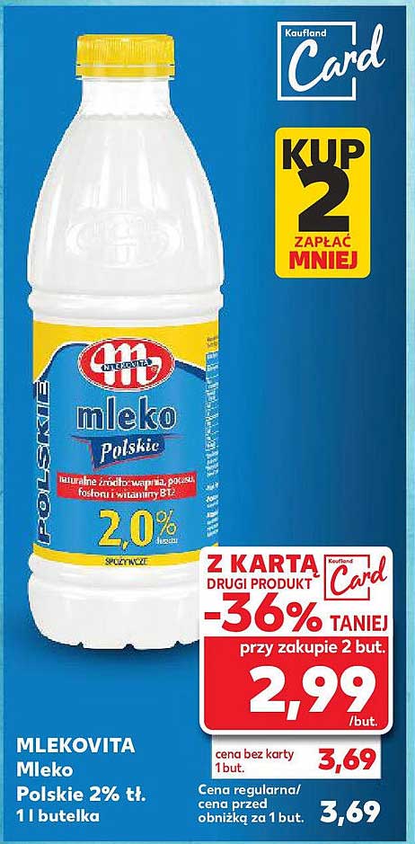 MLEKOVITA Mleko Polskie 2% tł. 1l butelka