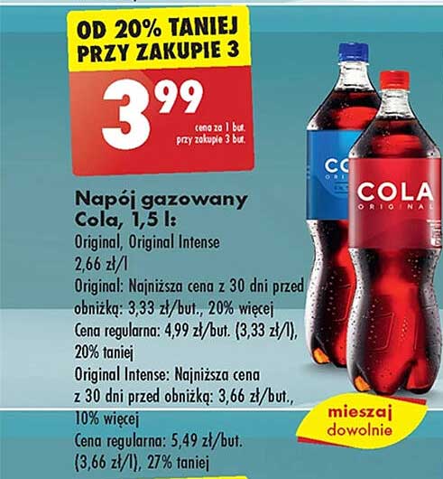 Napoje gazowane Cola, 1,5 l: Original, Original Intense