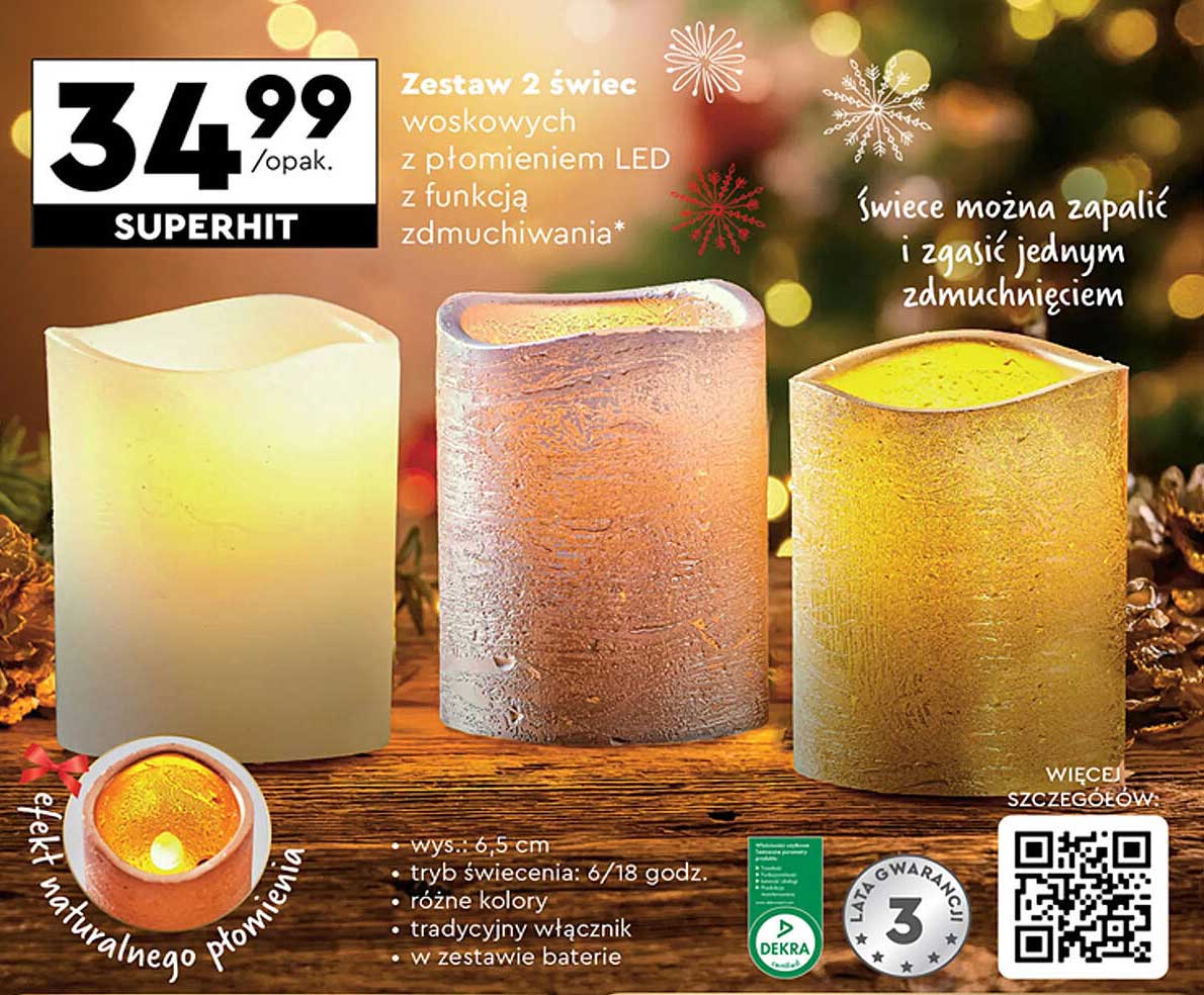 Zestaw 2 świec woskowych z płomieniem LED z funkcją zdmuchwania*