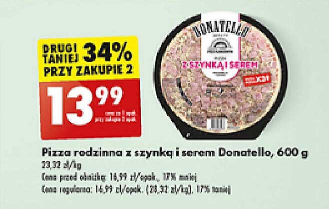 Pizza rodzinna z szynką i serem Donatello, 600 g