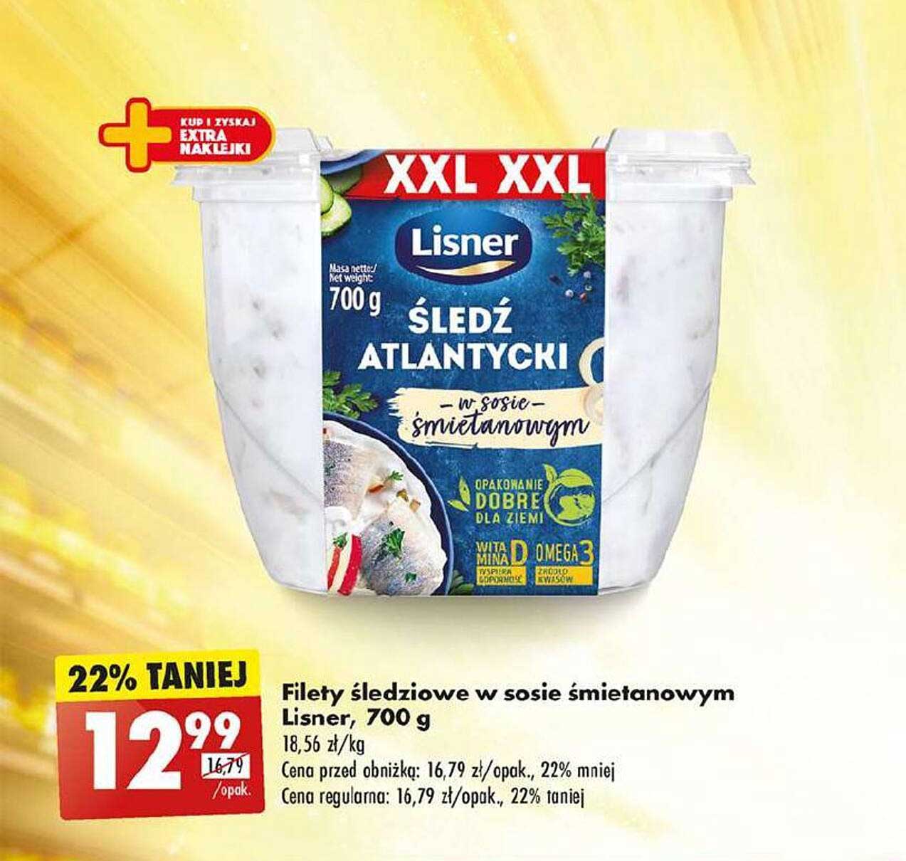 Śledź atlantycki w sosie śmietanowym Lisner, 700 g