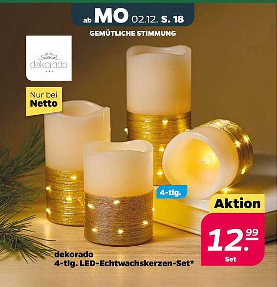 dekorado 4-tlg. LED-Echtwachskerzen-Set*
