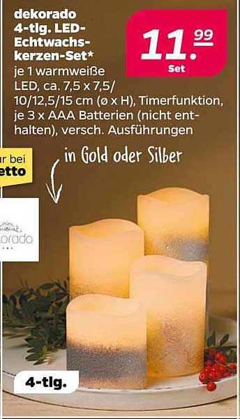 dekorado 4-tlg. LED-Echtwachskerzen-Set