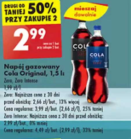Napoje gazowane Cola Original, 1,5 l: Zero, Zero Intensa