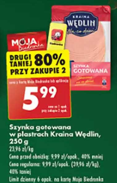 Szynka gotowana w plasterkach Kraina Wędlin, 250 g