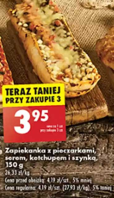 Zapiekanka z pieczarkami, serem, ketchupem i szynką, 150 g