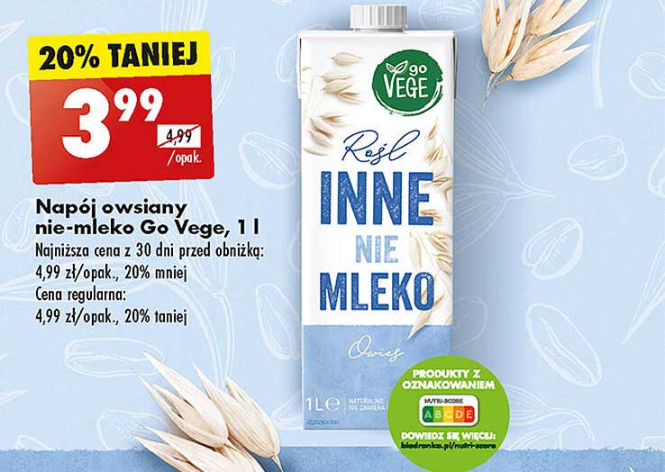 Napój owsiany nie-mleko Go Vege, 1 l