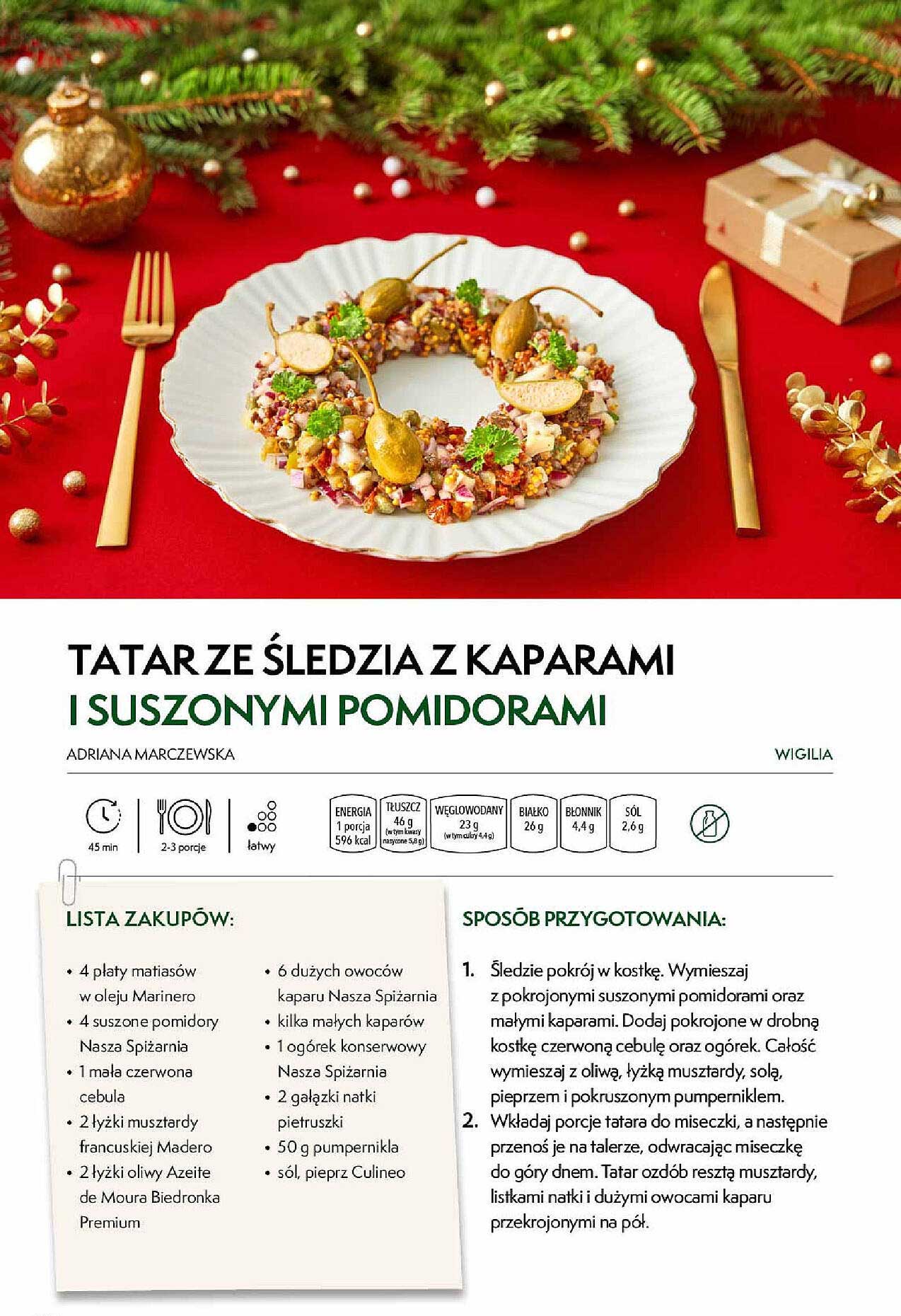 TATAR ZE ŚLEDZIA Z KAPARAMI I SUSZONYMI POMIDORAMI