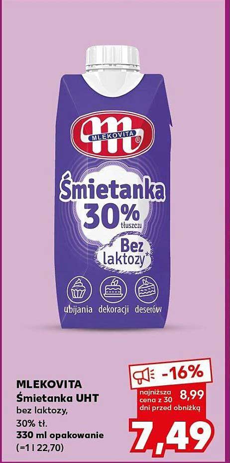 MLEKOVITA Śmietanka UHT bez laktozy, 30% tł.