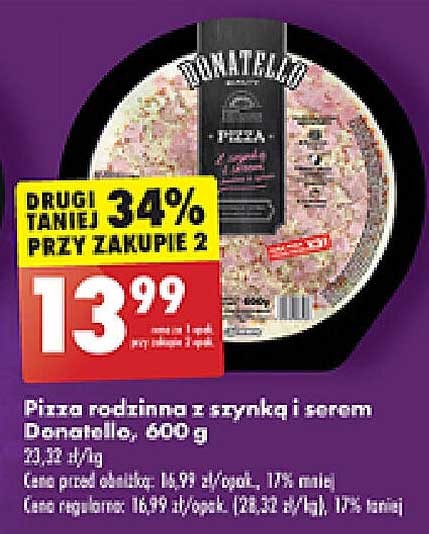 Pizza rodzinna z szynką i serem Donatello, 600 g