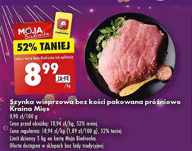 Szynka wieprzowa bez kości pakowana próżniowo Kraina Mięs
