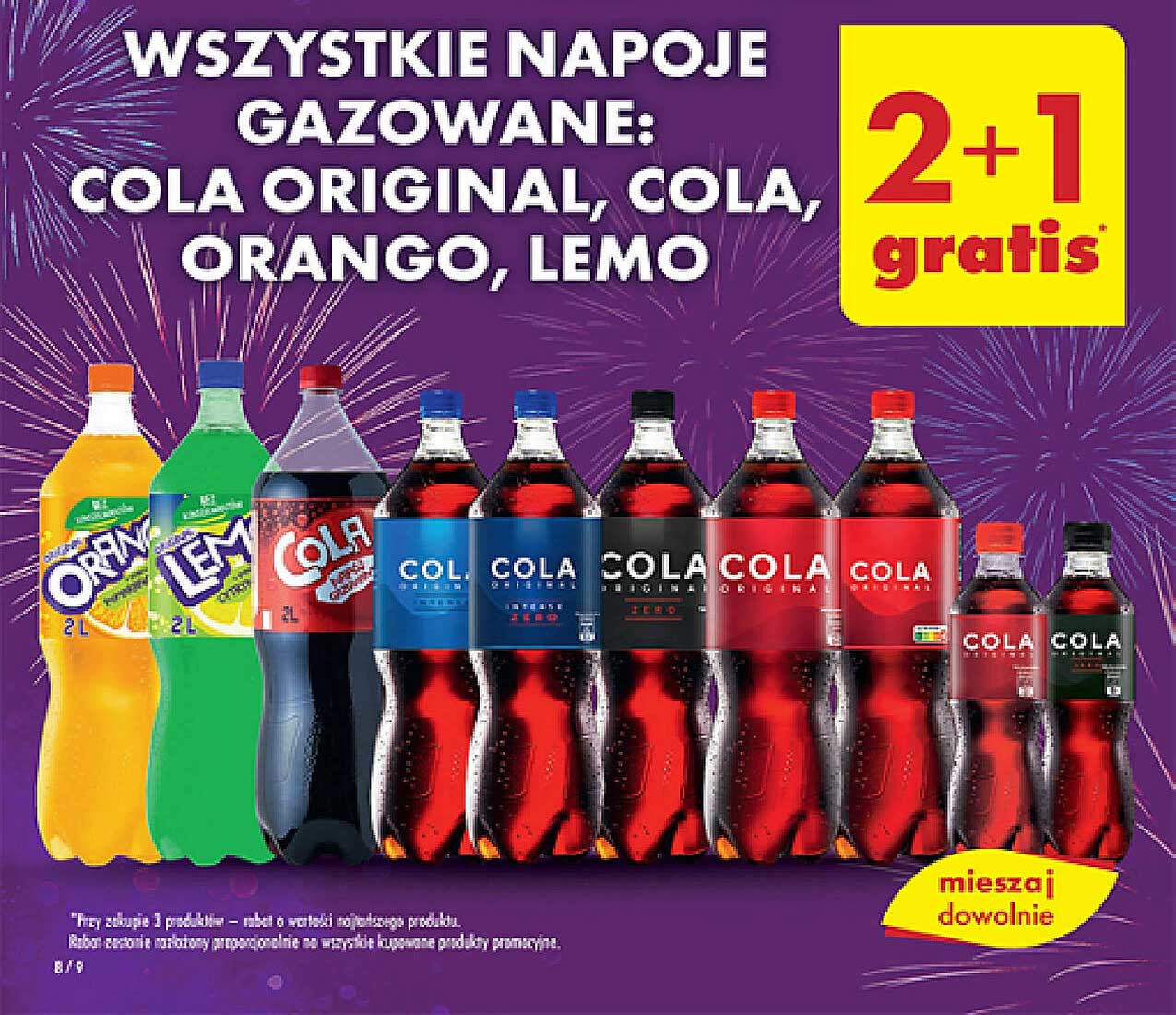 WSZYSTKIE NAPOJE GAZOWANE: COLA ORIGINAL, COLA, ORANGO, LEMO