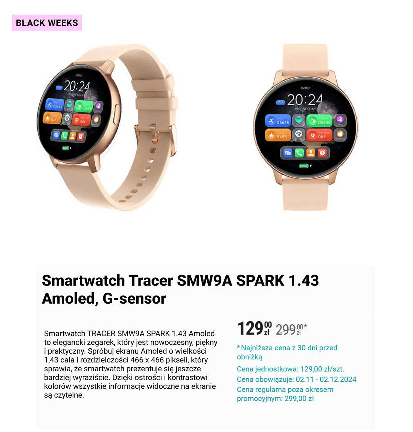 Smartwatch Tracer SMW9A SPARK 1.43 AMOLED, G-sensor
