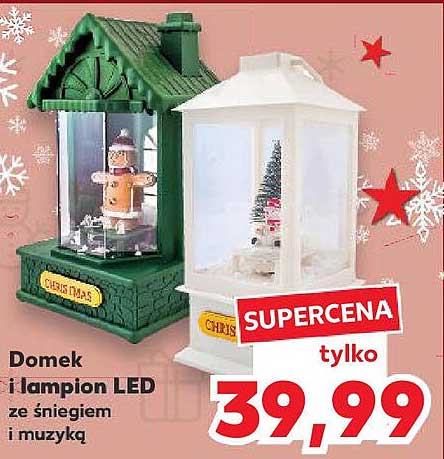 Domek i lampion LED ze śniegiem i muzyką