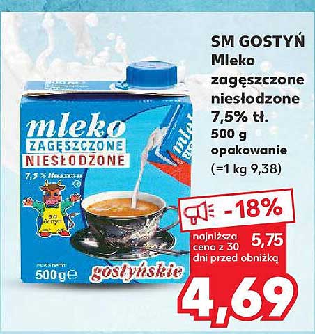 SM GOSTYŃ Mleko zagęszczone niesłodzone 7,5% tł.