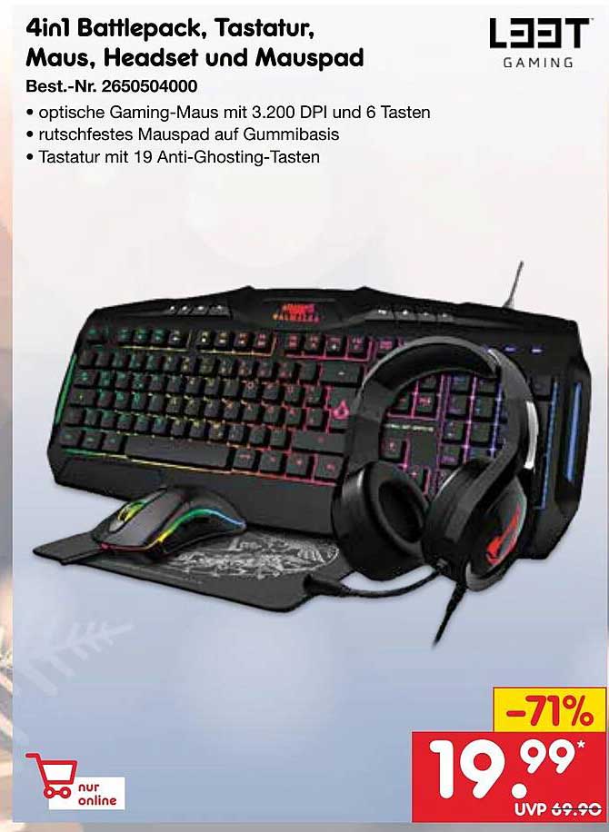 4in1 Battlepack, Tastatur, Maus, Headset und Mauspad