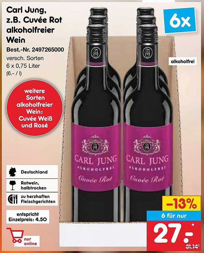 Carl Jung, z.B. Cuvée Rot alkoholfreier Wein