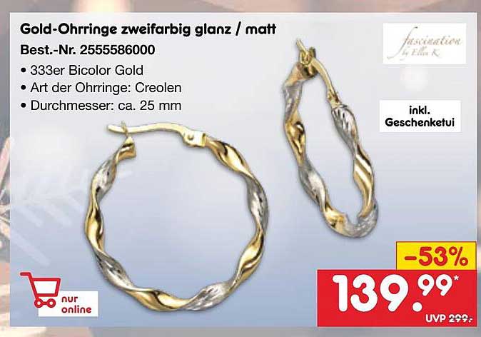 Gold-Ohringe zweifarbig glanz / matt