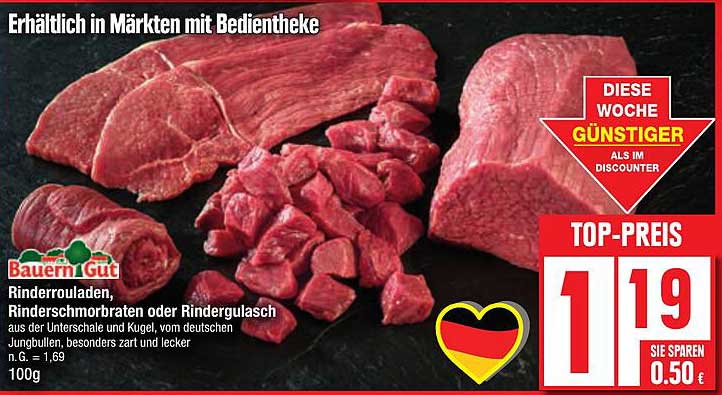 Rinderrouladen, Rinderschmorbraten oder Rindergulasch