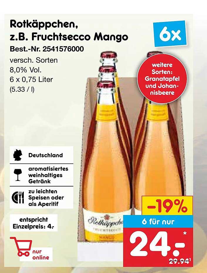 Rotkäppchen, z.B. Fruchtsecco Mango