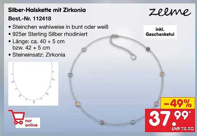 Silber-Halskette mit Zirkonia