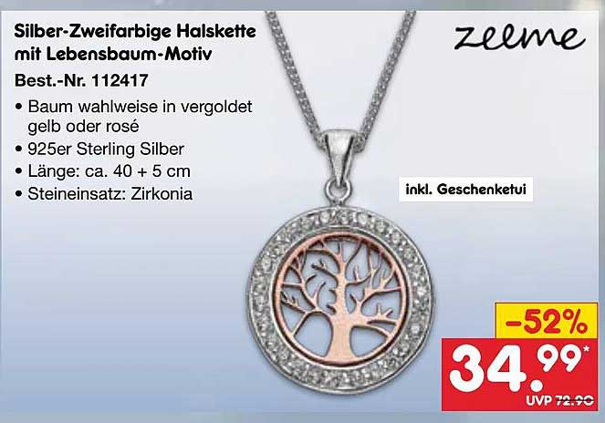 Silber-Zweifarbige Halskette mit Lebensbaum-Motiv