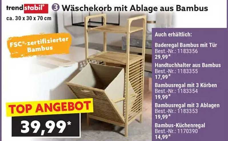 3 Wäschekorb mit Ablage aus Bambus