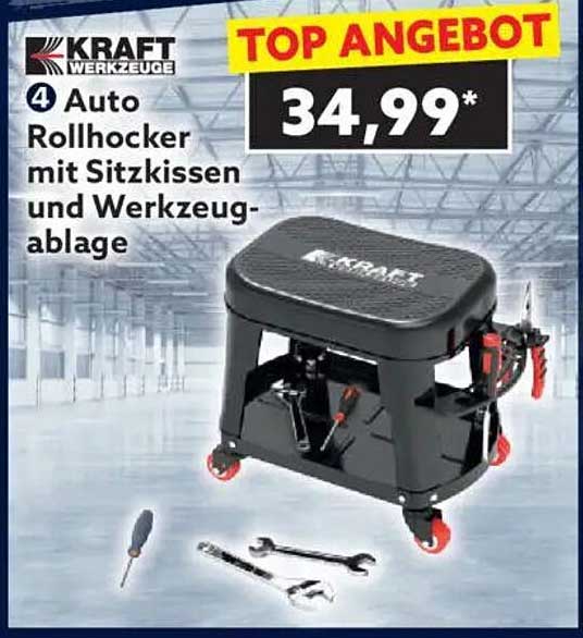 Auto Rollhocker mit Sitzkissen und Werkzeugablage