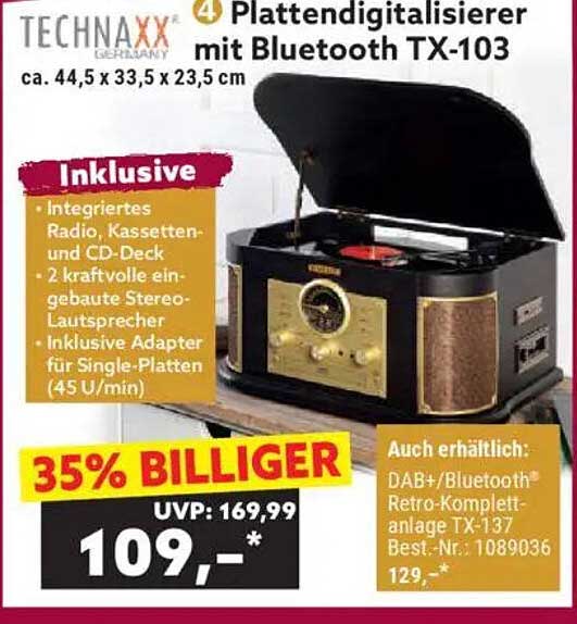 TECHNAXX Plattendigitalisierer mit Bluetooth TX-103