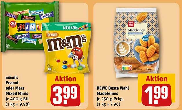 m&m's Peanut oder Mars Mixed Minis  
REWE Beste Wahl Madeleines  