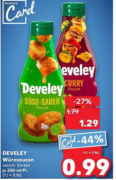 Develey Süß-Sauer Sauce  
Develey Curry Sauce