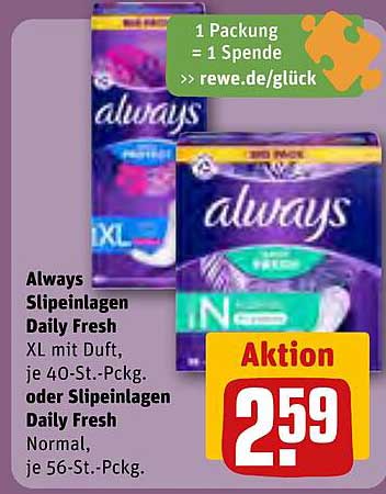 Always Slipeinlagen Daily Fresh XL mit Duft oder Slipeinlagen Daily Fresh Normal