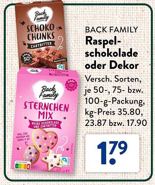 BACK FAMILY Raspelschokolade oder Dekor