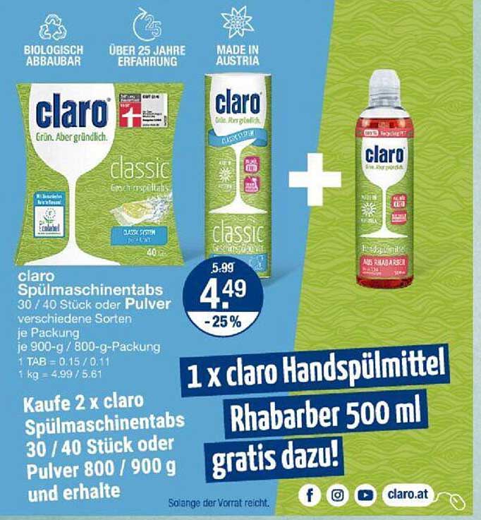 claro Spülmaschinentabs 30 / 40 Stück oder Pulver