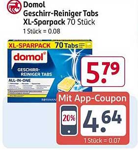 Domol Geschirr-Reiniger Tabs XL-Sparpack 70 Stück