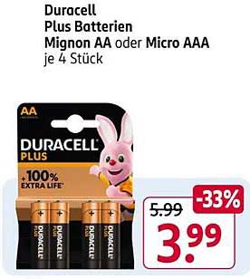 Duracell Plus Batterien Mignon AA oder Micro AAA je 4 Stück