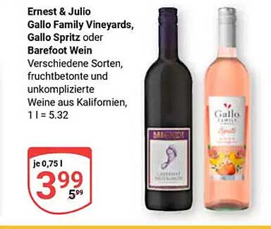 Gallo Family Vineyards, Gallo Spritz oder Barefoot Wein