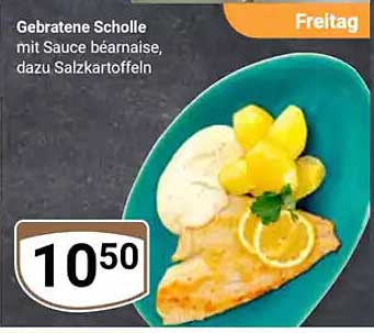 Gebratene Scholle mit Sauce béarnaise, dazu Salzkartoffeln