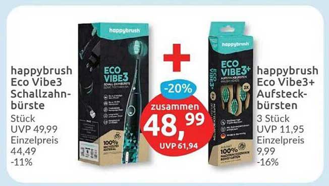 happybrush Eco Vibe3 Schallzahnbürste  
happybrush Eco Vibe3+ Aufsteckbürsten