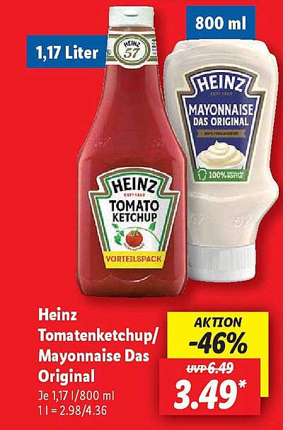 Heinz Tomatenketchup/Mayonnaise Das Original