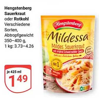 Hengstenberg Mildessa Mildes Sauerkraut