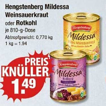 Hengstenberg Mildessa Weinsauerkraut oder Rotkohl