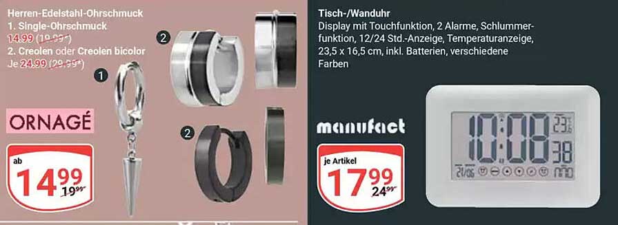 Herren-Edelstahl-Ohrschmuck  
Tisch-/Wanduhr