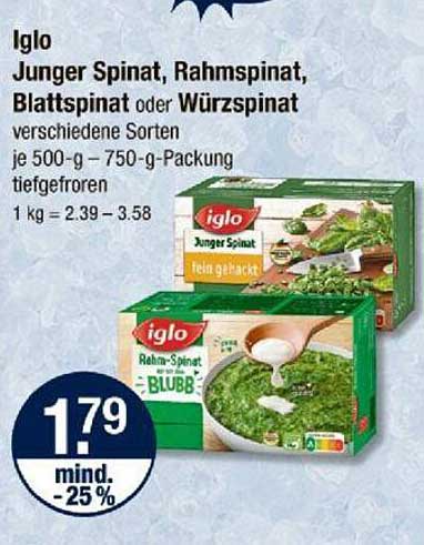 Iglo Junge Spinat, Rahmspinat, Blattspinat oder Würzspinat