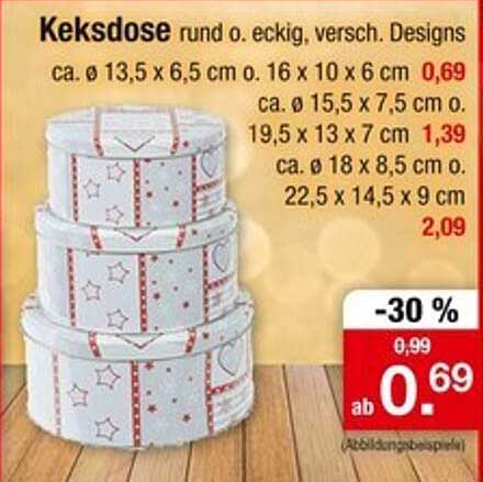 Keksdose rund o. eckig, versch. Designs