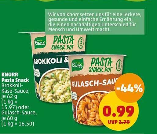 KNORR Pasta Snack Brokkoli-Käse-Sauce, je 62 g oder Gulasch-Sauce, je 60 g